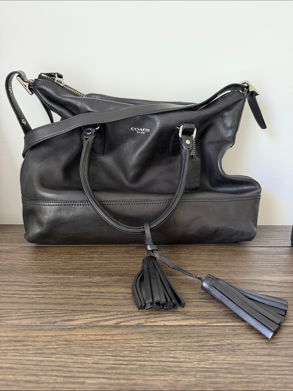 Coach Rory Black Leather Shoulder Satchel
